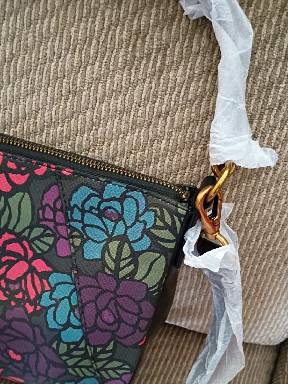 Fossil Floral Crossbody Bag - Black with Pink, Teal & Purple Roses - Picture 2 of 4
